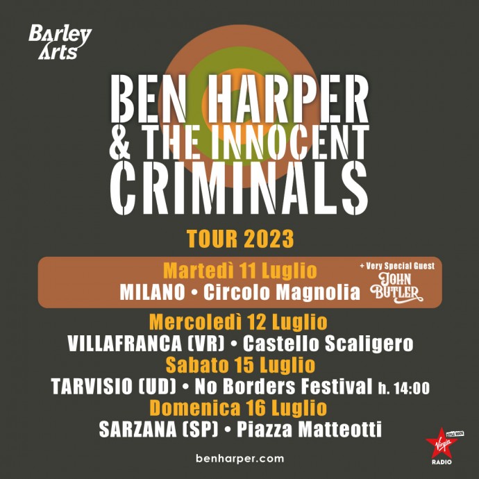Barley Arts - Ben Harper & The Innocent Criminals, confermata la location della terza data: il 15 luglio al No Borders Music Festival ai Laghi di Fusine di Tarvisio (UD)!
