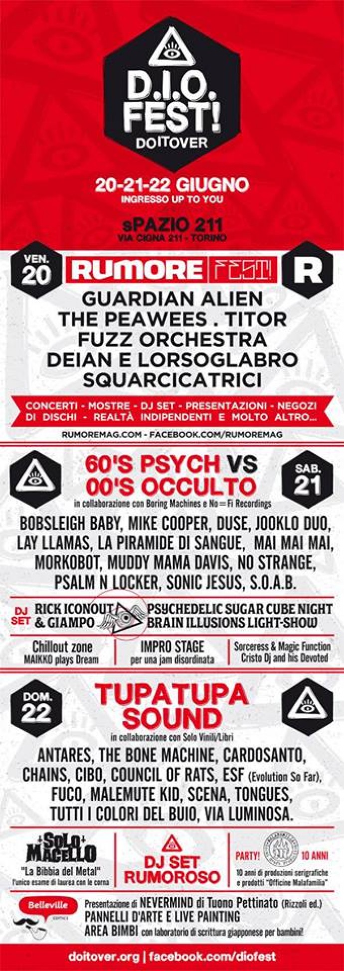 D.I.O. FESTIVAL! allo Spazio211: 21 giugno, 60's psych vs. 00's occulto - 22 giugno TUPATUPA SOUND