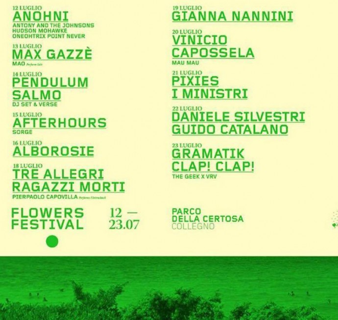 Flowers Festival - dal 9 luglio il festival dell'estate piemontese: Anohni, Pixies, Daniele Silvestri, gianna Nannini, Max Gazze' e molti altri 