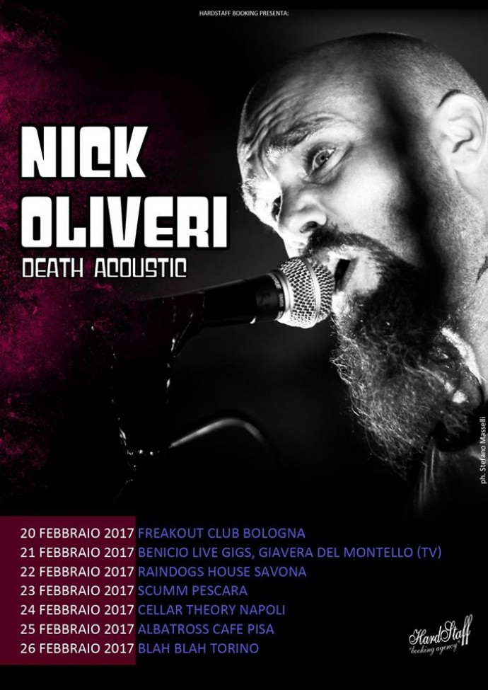Nick Oliveri, ex bassista di Kyuss e Queens of the Stone Age, arriverà in Italia per ben 7 date