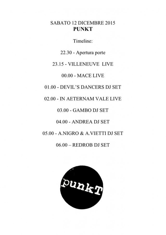 PunkT: ecco la timeline di sabato 12 dicembre 2015  al PUNTO 33G  IN AETERNAM VALE LIVE ed altri ...