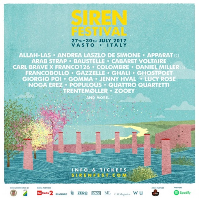 Siren Festival - Nuovi nomi: Giorgio Poi , Emidio Clementi/Corrado Nuccini, Populous, Lucy Rose, Andrea laszlo de Simone, Gomma, Gazzelle, Zooey, Colombre, Francobollo