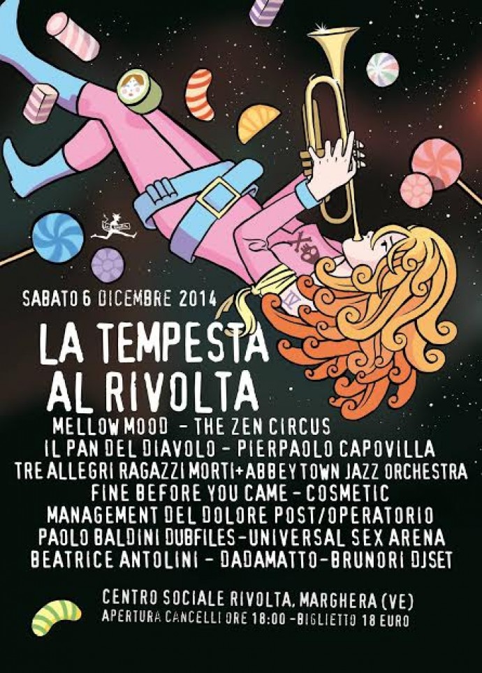 Sabato 6 dicembre, al Rivolta di Marghera (VE), la quarta edizione del festival de LA TEMPESTA DISCHI... La Tempesta al Rivolta sarà... 12 gruppi, uattro palchi, dj set di Brunori sas, Paolo Baldini con i sui Dubfiles, spazi espositivi e altro ancora