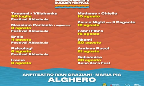 Alguer Summer Festival al via questo sabato (30/07) con Tananai e Villabanks. Mare, musica e grandi emozioni presso l'anfiteatro Maria Pia di Alghero