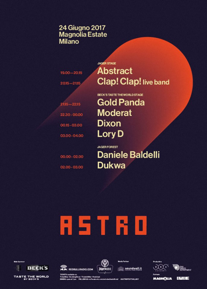 Astro - Timetable dell'evento elettronico dell'anno a Milano il 24 giugno: Moderat, Dixon, Gold Panda, Clap!clap!, Daniele Baldelli, e altri