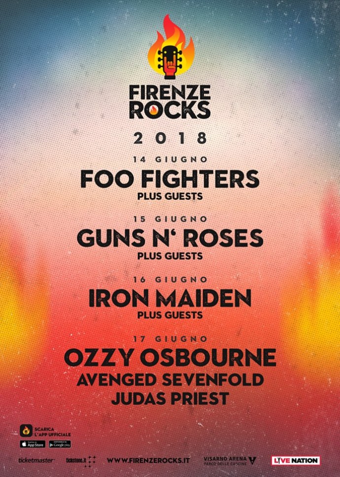 Firenze Rocks: dal 14 al 17 giugno 2018 a Firenze Foo Fighters, Guns N' Roses, Iron Maiden e Ozzy Osbourne.