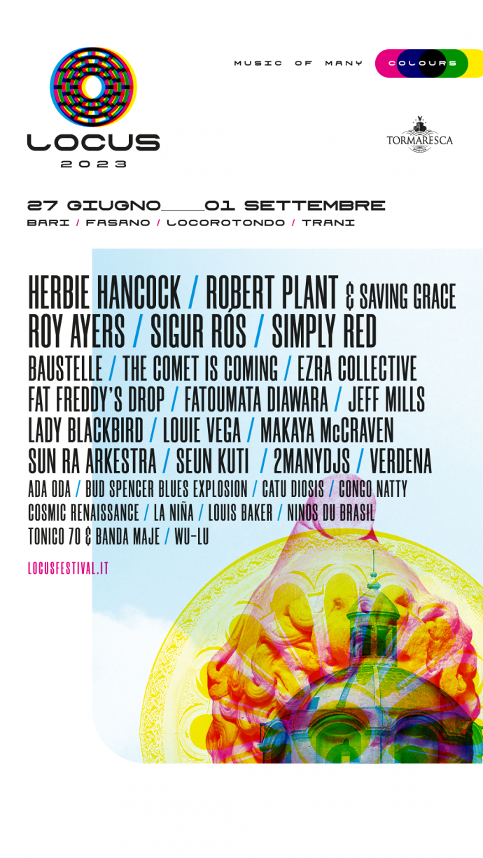 Locus Festival 2023: dal 27 giugno al 1 settembre con Herbie Hancock, Robert Plant, Simply Red, Roy Ayers e moltissimi altri.