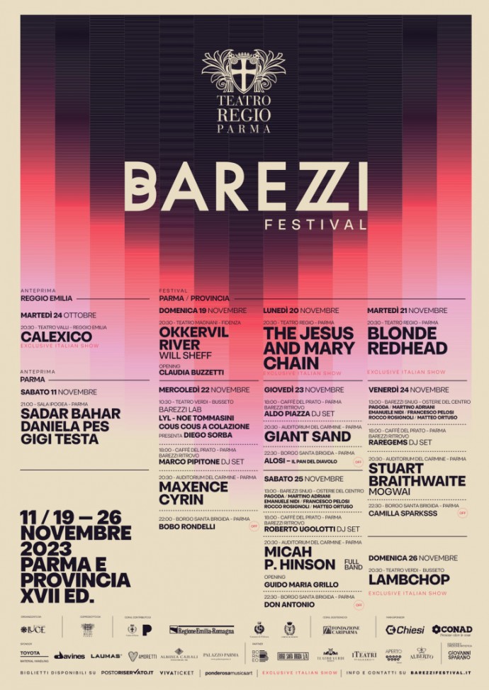 Barezzi Festival: al via il 19 novembre a Parma la XVII ed. con Blonde Redhead, Jesus And Mary Chain, Giant Sand, Lambchop e tanti altri