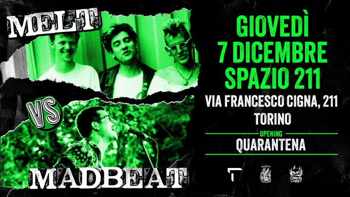 Spazio211 Torino: Eventi di giovedì 7 e venerdì 8 dicembre 2023 - Uzeda, Io Monade Stanca, Madbeat, I Melt